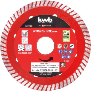 kwb Gyémánt vágótárcsa vékony, 115x1,2 mm sarokcsiszolókhoz. Kő, beton, csempe vágásához.