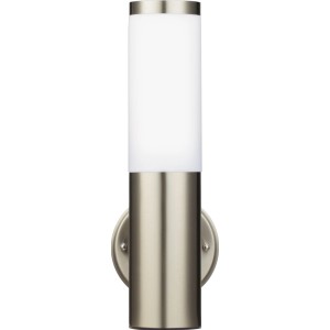 Modern rozsdamentes acél kültéri fali lámpa tejüveggel, 33 cm magas.