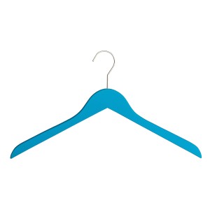 Kék ruhafogas fém akasztóval, textil tároláshoz.