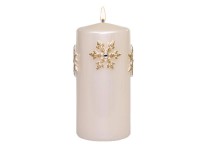 Karácsonyi gyertya hópehely mintával 10 cm fehér-arany