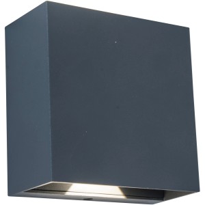 Modern, szögletes Lutec Gemini LED kültéri fali lámpa antracit színben, 11x11x5,4 cm.