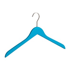 Kék akasztó fém akasztóval textil tároláshoz.