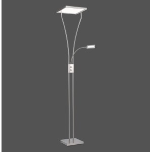 Modern, acélból készült Marian LED állólámpa, 180-195 cm magas, fő- és olvasólámpával.