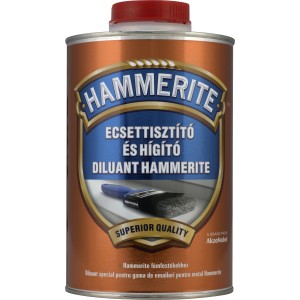 Hammerite hígító és ecsettisztító piros fedéllel ellátott dobozban.