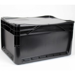 Fekete Eurobox-System Box tömör falú, 40x30x22 cm, műanyag tárolódoboz.