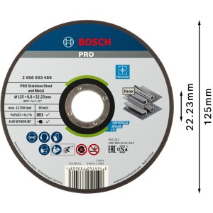 Bosch vágótárcsa rozsdamentes acélhoz és fémhez, 125x0,8x22,23 mm, sarokcsiszolókhoz.