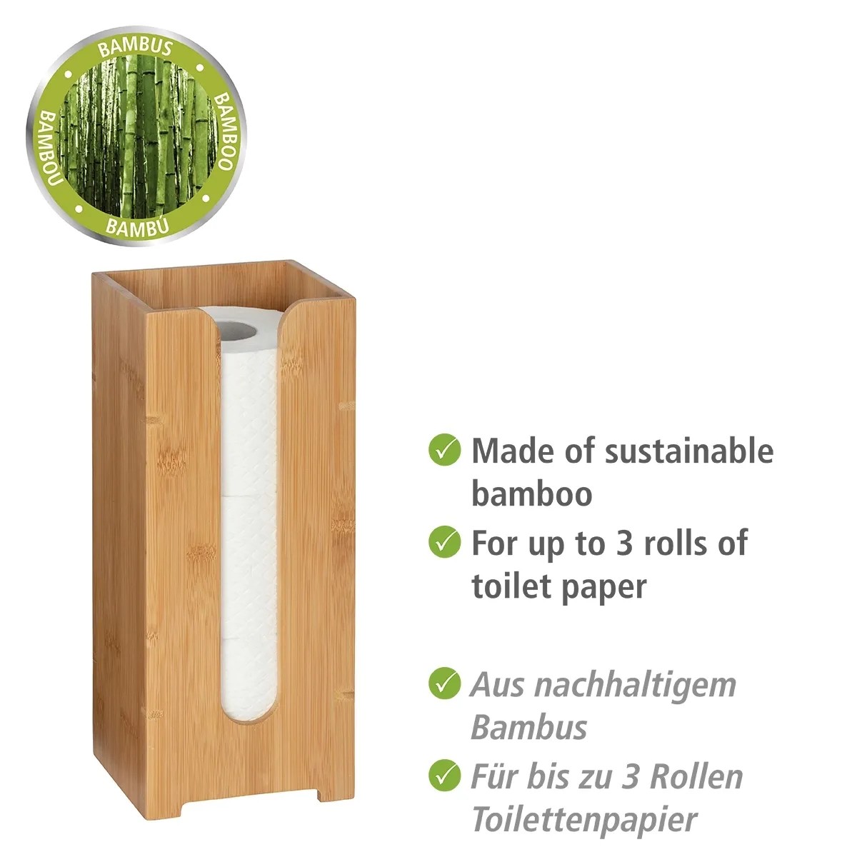 WENKO Toiletpapierhouder Bamboesa met opbergvak van bamboe en lade, incl. bevestigingsmateriaal, natuur/zwart