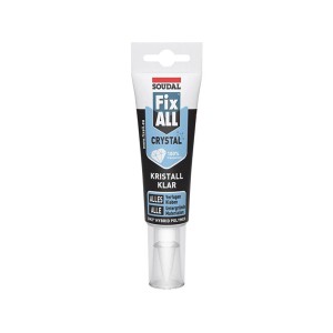 Soudal Fix All Crystal, átlátszó, 130g tubus. Hibrid polimer ragasztó és tömítőanyag átlátszó ragasztáshoz.