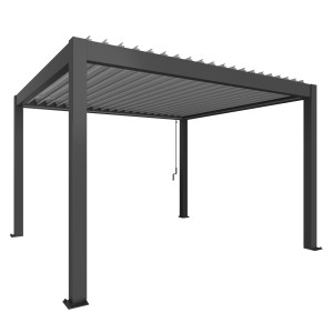 Biohort Pergola sötétszürke/ezüst-metál színben: Modern teraszfedés állítható lamellákkal.