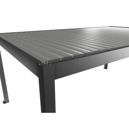 Biohort Pergola állítható kvarcszürke lamellákkal és ezüstmetál kerettel. Terasztető.
