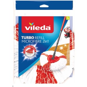 Vileda Turbo 2in1 felmosófej utántöltő, mikroszálas, piros/fehér, alkalmas tisztító eszközökhöz.