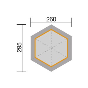 Weka Pavilon 656 Gr.1 alaprajz, 326x376 cm, hatszögletű kerti pavilon méretekkel.