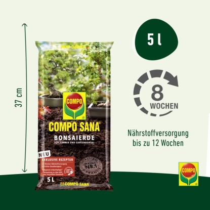 Compo Sana Bonsai föld, 5 literes kiszerelés. Speciális föld szobai és kerti bonsaiokhoz.
