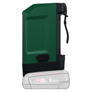 Bosch UniversalSpeaker 18V-1 akkus Bluetooth hangszóró, sötétzöld/fekete, USB-C porttal és hordozópánttal. Kompakt.