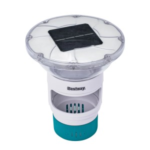 Bestway Solar Glow vegyszeradagoló LED-es lámpával és napelem a medence ápolásához.