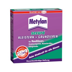 Metylan Secura tapétaragasztó + alapozó, 500g-os csomag faforgács tapétához és más anyagokhoz.