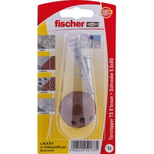 Fischer TS 8 BR K barna ajtóütköző készlet (5 darab) barna gömbbel és rögzítő anyagokkal.