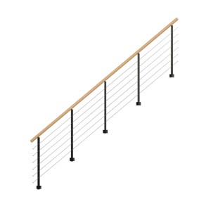 StarWood Kos fém korlát, 325 cm, tölgyfa kerek kapaszkodóval és fekete oszlopokkal.