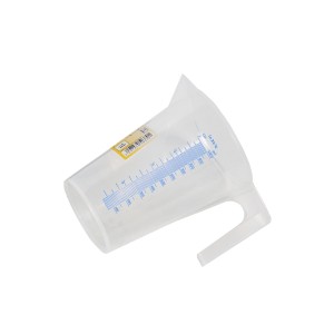 Átlátszó LUX mérőpohár 1000 ml kék skálával és fogantyúval.