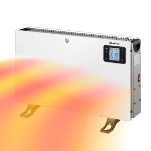 Fehér elektromos t.b.t. fűtőtest kijelzővel és lábakkal.