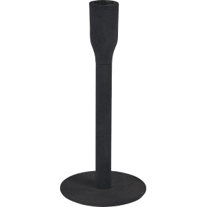 Fekete minimalista alumínium gyertyatartó, 15 cm magas, gyertyákhoz.