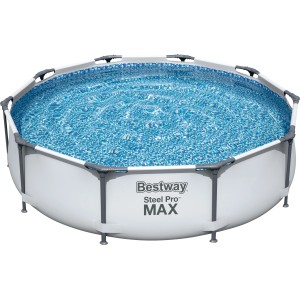 Bestway Steel Pro Max Frame medencés szett, Ø 305 cm, világosszürke, vízzel és acélvázzal.