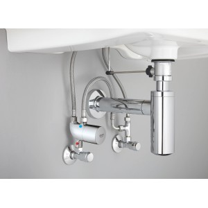 Grohe Grohtherm Micro leforrázásgátló króm színben, mosdó alá szerelve.