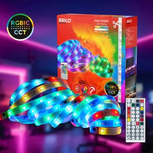 Brilo LED szalag RGBIC CCT 24W, 5m, távirányítóval és csomagolással. LED szalag a rugalmas világításhoz.