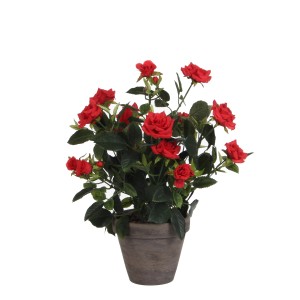 Mica Decorations mű rózsabokor cserépben, piros virágok, kb. 33 cm magas.