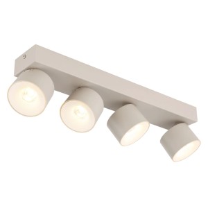 Globo Rae LED spotlámpa, 4 égős, matt homokszínű fém. Henger alakú spotok meleg fehér fénnyel mennyezetre.
