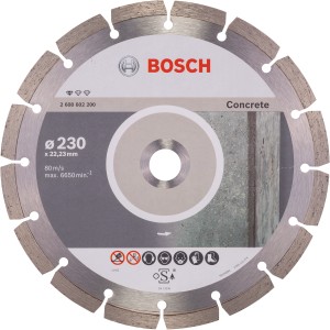 Bosch Concrete gyémánt vágótárcsa, 230 mm átmérő, sarokcsiszolókhoz, megbízható betonvágás.
