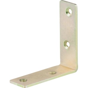 Sárga horganyzott szerkezeti szög, 60x60x20 mm, csavarok számára lyukakkal.