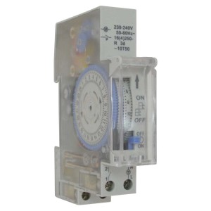 Analóg időkapcsoló elektromos áramkörök vezérléséhez. Beállítások tárcsával és csúszkával.