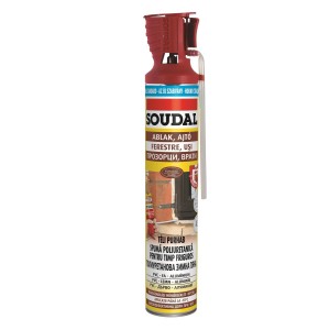 Soudal téli PU hab spray, ideális ablakok és ajtók tömítésére.