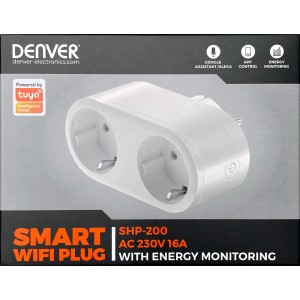 Fehér Denver Smart WiFi SHP-200 okosdugalj energiafigyeléssel.