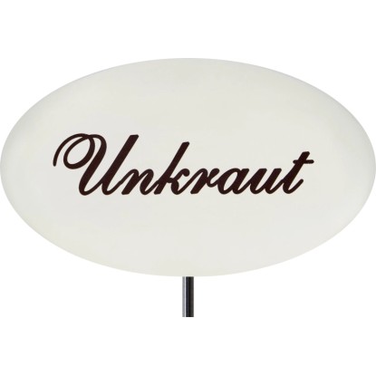 Zománcozott fehér "Unkraut" fűszernövény jelölő (30 cm) ágyások és dézsák jelölésére.