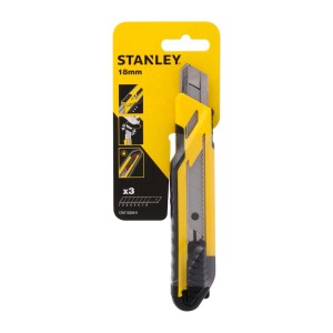 Stanley 18mm-es tapétavágó kés, sárga/fekete, 3 pengével. Ideális a pontos vágásokhoz.
