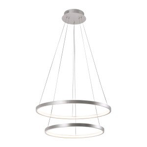 Modern, ezüstszínű Just Light Circle függőlámpa, Ø 50 cm. Design függőlámpa két világító gyűrűvel.