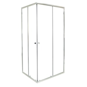 Sanotechnik sarokbelépő 90x90x190 cm króm profilokkal és tolóajtókkal.