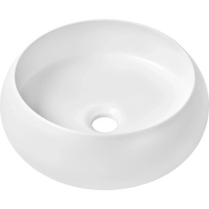Kerek baliv pultra szerelhető mosdó matt fehér porcelánból, Ø 36,5 cm, túlfolyó nélkül. Modern fürdőszoba.