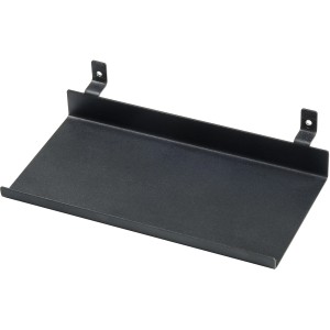 Fekete DenPanels polc (20 cm) akusztikus panelekre szereléshez, csavarokkal.