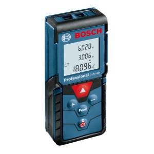 Bosch Professional GLM 40 lézeres távolságmérő digitális kijelzővel és kék burkolattal.