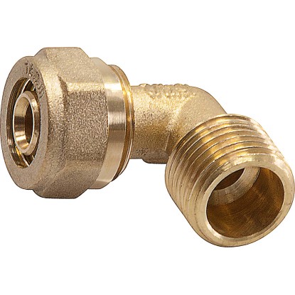 Szorítógyűrűs könyök 16 mm x 21 mm (R 1/2) sárgaréz