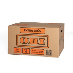 Barna OBI költöztető doboz, extra erős, 80 literes, ideális költözéshez.