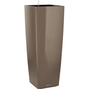 Fényes Lechuza Cubico Alto Premium virágtartó, 40 cm, taupe színű. Oszlopos virágtartó öntözőrendszerrel.
