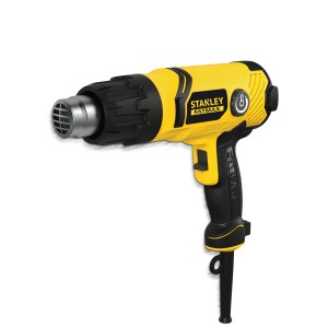 Stanley FatMax hőlégfúvó 2.000 W, sárga-fekete, fúvóka- és sablonkészlettel a bőröndben.