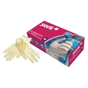 York háztartási kesztyű, latex, M méret, 100 darabos dobozban.