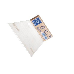 LUX Classic fogazott glettvas 180 mm C1 acél lappal és fa nyéllel csemperagasztó felhordásához.