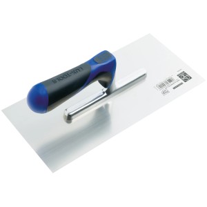 LUX Comfort simítókanál, 280x130mm, kék-fekete puha markolattal és rozsdamentes acél lappal.