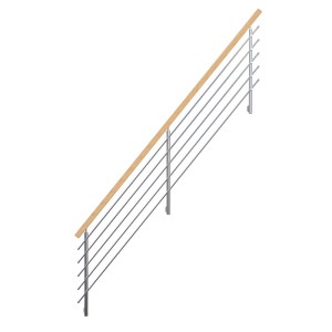 Flex rozsdamentes acél korlát 400 cm tölgyfa téglalap alakú kapaszkodóval és vízszintes rudakkal, oldalsó rögzítés.